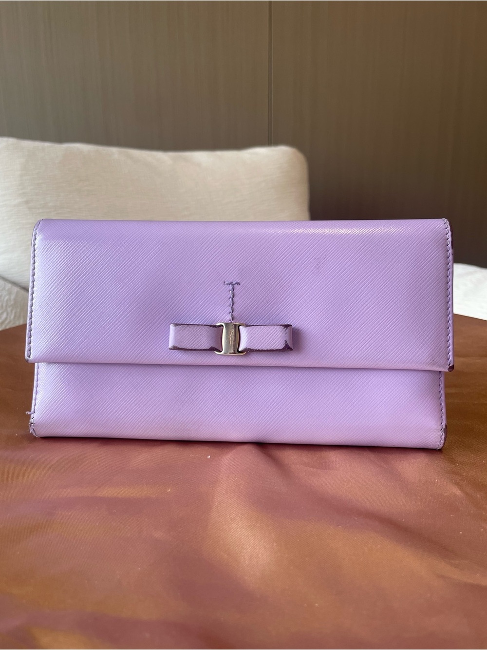 Salvatore Ferragamo Lavender Bow Wallet with Gold Lining